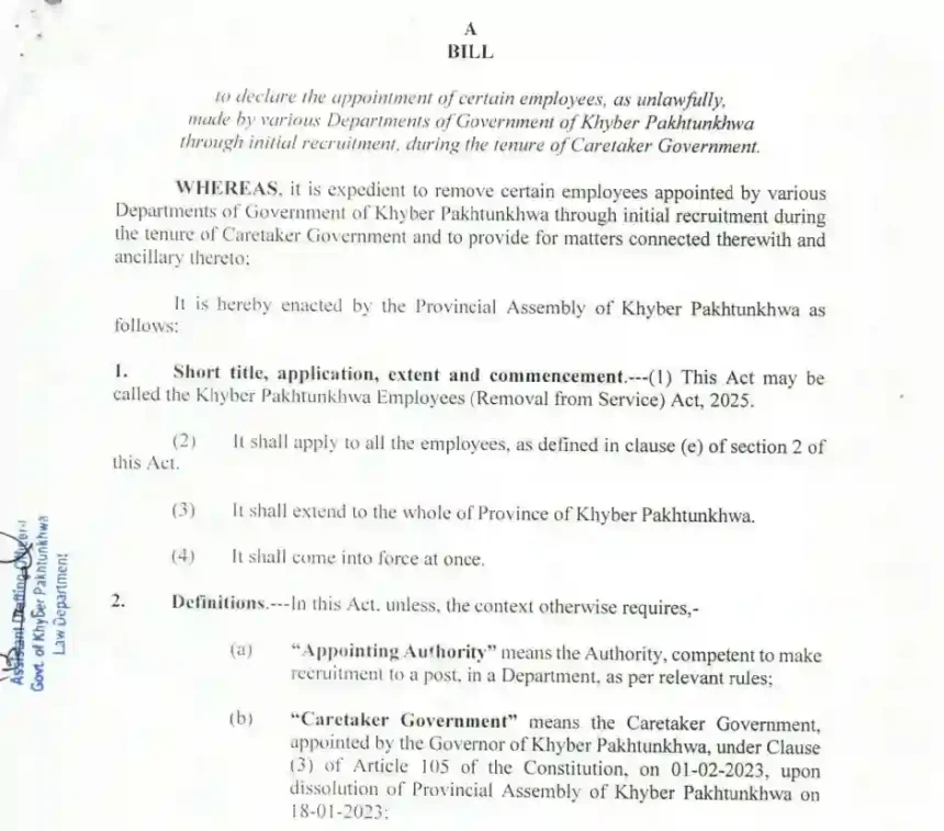 سرکاری ملازمین کونوکری سےنکالنے کے لیے بل خیبر پختونخوا اسمبلی میں پیش 1 Bill 3